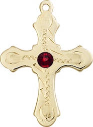 [6036GF6-STN1] 14kt Gold Filled Cross Medal with a 3mm Garnet Swarovski stone