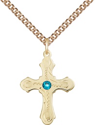 [6036GF6-STN12/24GF] 14kt Gold Filled Cross Pendant with a 3mm Zircon Swarovski stone on a 24 inch Gold Filled Heavy Curb chain