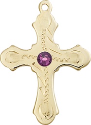 [6036GF6-STN2] 14kt Gold Filled Cross Medal with a 3mm Amethyst Swarovski stone