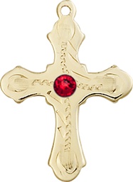 [6036GF6-STN7] 14kt Gold Filled Cross Medal with a 3mm Ruby Swarovski stone
