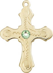[6036GF6-STN8] 14kt Gold Filled Cross Medal with a 3mm Peridot Swarovski stone