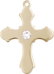 [6036KT1-STN4] 14kt Gold Cross Medal with a 3mm Crystal Swarovski stone