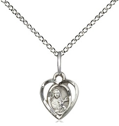 [5409SS/18SS] Sterling Silver Saint Theresa Pendant on a 18 inch Sterling Silver Light Curb chain