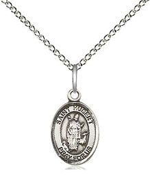 [9045SS/18SS] Sterling Silver Saint Hubert of Liege Pendant on a 18 inch Sterling Silver Light Curb chain