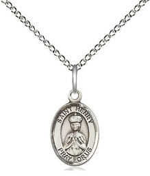 [9046SS/18SS] Sterling Silver Saint Henry II Pendant on a 18 inch Sterling Silver Light Curb chain