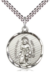 [5437SS/24S] Sterling Silver Saint Perregrine Pendant on a 24 inch Light Rhodium Heavy Curb chain