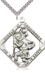 [5628SS/24S] Sterling Silver Saint Christopher Pendant on a 24 inch Light Rhodium Heavy Curb chain