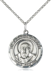 [8035RDSS/18SS] Sterling Silver Saint Francis de Sales Pendant on a 18 inch Sterling Silver Light Curb chain
