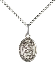 [9051SS/18SS] Sterling Silver Saint Jason Pendant on a 18 inch Sterling Silver Light Curb chain
