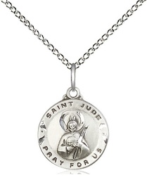 [5651SS/18SS] Sterling Silver Saint Jude Pendant on a 18 inch Sterling Silver Light Curb chain