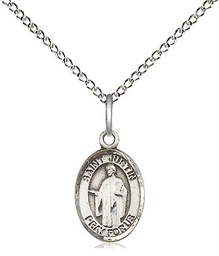 [9052SS/18SS] Sterling Silver Saint Justin Pendant on a 18 inch Sterling Silver Light Curb chain