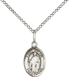 [9052SS/18SS] Sterling Silver Saint Justin Pendant on a 18 inch Sterling Silver Light Curb chain