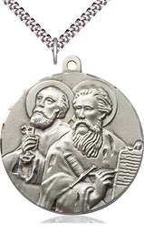 [5660SS/24S] Sterling Silver Saint Peter St Paul Pendant on a 24 inch Light Rhodium Heavy Curb chain