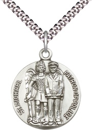 [5680SS/24S] Sterling Silver Saint Michael the Archangel Pendant on a 24 inch Light Rhodium Heavy Curb chain