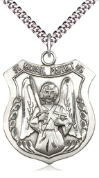 [5695SS/24S] Sterling Silver Saint Michael the Archangel Pendant on a 24 inch Light Rhodium Heavy Curb chain