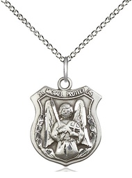 [5697SS/18SS] Sterling Silver Saint Michael the Archangel Pendant on a 18 inch Sterling Silver Light Curb chain