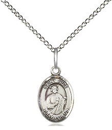 [9060SS/18SS] Sterling Silver Saint Jude Pendant on a 18 inch Sterling Silver Light Curb chain