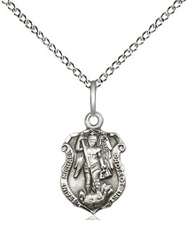 [5699SS/18SS] Sterling Silver Saint Michael the Archangel Shield Pendant on a 18 inch Sterling Silver Light Curb chain