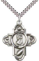 [5707SS/24S] Sterling Silver Sports 5-Way St Christopher Pendant on a 24 inch Light Rhodium Heavy Curb chain