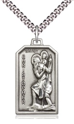 [5721SS/24S] Sterling Silver Saint Christopher Pendant on a 24 inch Light Rhodium Heavy Curb chain