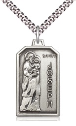 [5722SS/24S] Sterling Silver Saint Jospeh Pendant on a 24 inch Light Rhodium Heavy Curb chain