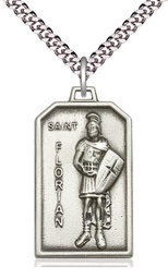 [5726SS/24S] Sterling Silver Saint Florian Pendant on a 24 inch Light Rhodium Heavy Curb chain