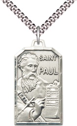 [5730SS/24S] Sterling Silver Saint Paul the Apostle Pendant on a 24 inch Light Rhodium Heavy Curb chain