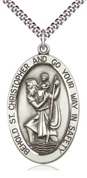 [5851SS/24S] Sterling Silver Saint Christopher Pendant on a 24 inch Light Rhodium Heavy Curb chain