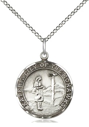[5899SS/18SS] Sterling Silver Saint Kateri Pendant on a 18 inch Sterling Silver Light Curb chain