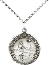[5899SS/18SS] Sterling Silver Saint Kateri Pendant on a 18 inch Sterling Silver Light Curb chain
