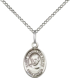 [9073SS/18SS] Sterling Silver Saint Maximilian Kolbe Pendant on a 18 inch Sterling Silver Light Curb chain