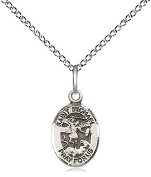 [9076SS/18SS] Sterling Silver Saint Michael the Archangel Pendant on a 18 inch Sterling Silver Light Curb chain