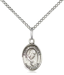 [9077SS/18SS] Sterling Silver Saint Philomena Pendant on a 18 inch Sterling Silver Light Curb chain