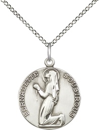 [5919SS/18SS] Sterling Silver Saint Bernadette Pendant on a 18 inch Sterling Silver Light Curb chain