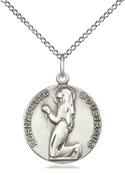 [5919SS/18SS] Sterling Silver Saint Bernadette Pendant on a 18 inch Sterling Silver Light Curb chain