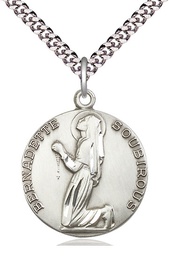 [5920SS/24S] Sterling Silver Saint Bernadette Pendant on a 24 inch Light Rhodium Heavy Curb chain