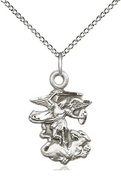 [5940SS/18SS] Sterling Silver Saint Michael the Archangel Pendant on a 18 inch Sterling Silver Light Curb chain