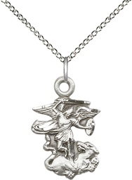 [5940SS/18SS] Sterling Silver Saint Michael the Archangel Pendant on a 18 inch Sterling Silver Light Curb chain