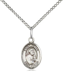 [9090SS/18SS] Sterling Silver Saint Peter the Apostle Pendant on a 18 inch Sterling Silver Light Curb chain