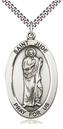 [5951SS/24S] Sterling Silver Saint Jude Pendant on a 24 inch Light Rhodium Heavy Curb chain