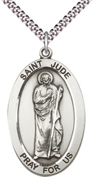 [5951SS/24S] Sterling Silver Saint Jude Pendant on a 24 inch Light Rhodium Heavy Curb chain