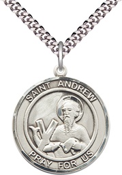 [7000RDSS/24S] Sterling Silver Saint Andrew the Apostle Pendant on a 24 inch Light Rhodium Heavy Curb chain