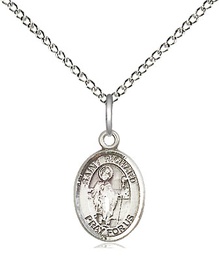 [9093SS/18SS] Sterling Silver Saint Richard Pendant on a 18 inch Sterling Silver Light Curb chain