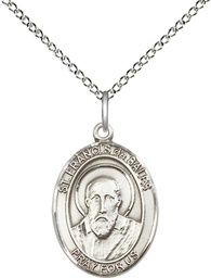 [8035SS/18SS] Sterling Silver Saint Francis de Sales Pendant on a 18 inch Sterling Silver Light Curb chain