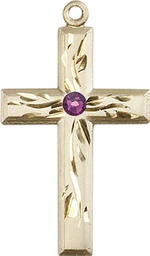 [5924GF-STN2] 14kt Gold Filled Cross Medal with a 3mm Amethyst Swarovski stone
