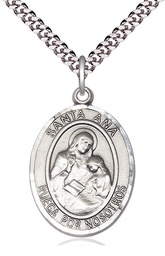 [7002SPSS/24S] Sterling Silver Santa Ana Pendant on a 24 inch Light Rhodium Heavy Curb chain