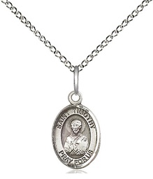 [9105SS/18SS] Sterling Silver Saint Timothy Pendant on a 18 inch Sterling Silver Light Curb chain
