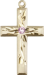 [5924GF-STN6] 14kt Gold Filled Cross Medal with a 3mm Light Amethyst Swarovski stone