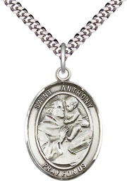 [7004SS/24S] Sterling Silver Saint Anthony of Padua Pendant on a 24 inch Light Rhodium Heavy Curb chain