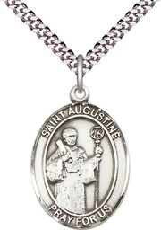 [7007SS/24S] Sterling Silver Saint Augustine Pendant on a 24 inch Light Rhodium Heavy Curb chain